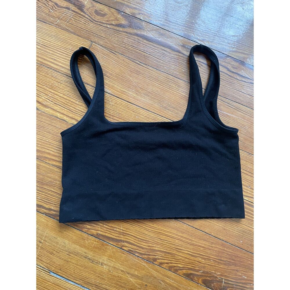 by Anthropologie Black Ribbed Seamless Crop Top Bra Top L/XL